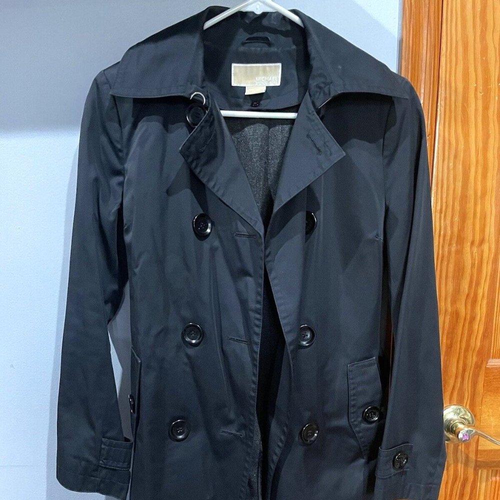Michael Kors Womens Trench Coat Black Rain Jacket Extra Small
